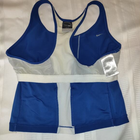 Nike Dri Fit Activewear Top BLUE & WHITE Back Reflectors Pockets Women's L 12-14 - Picture 12 of 15